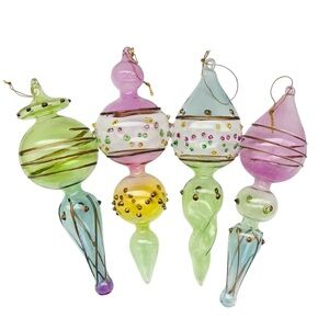 Vintage Glass Christmas Blown Glass Pastel Finial Ornaments